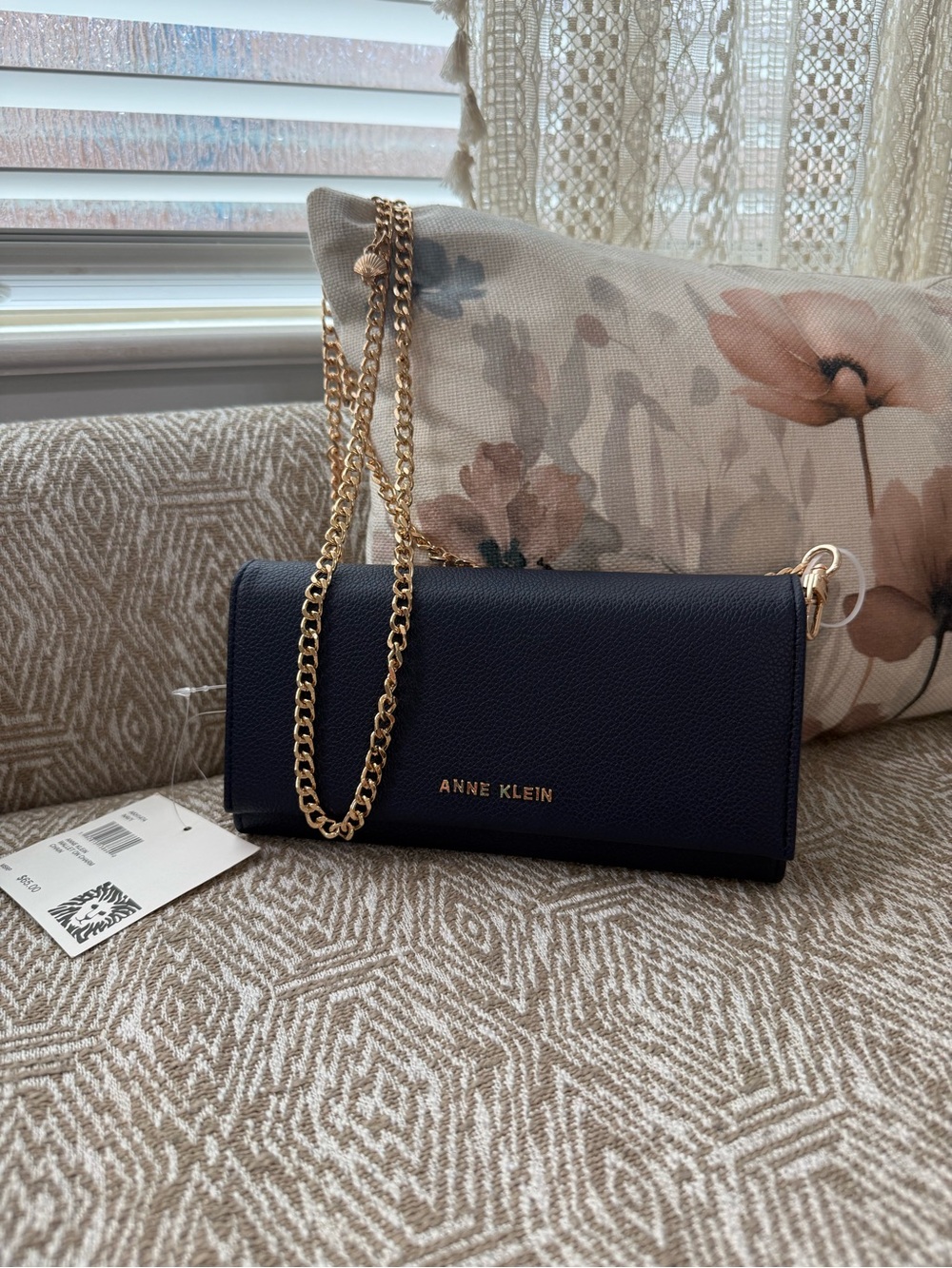 Anne Klein Navy Crossbody with Gold Chain Strap